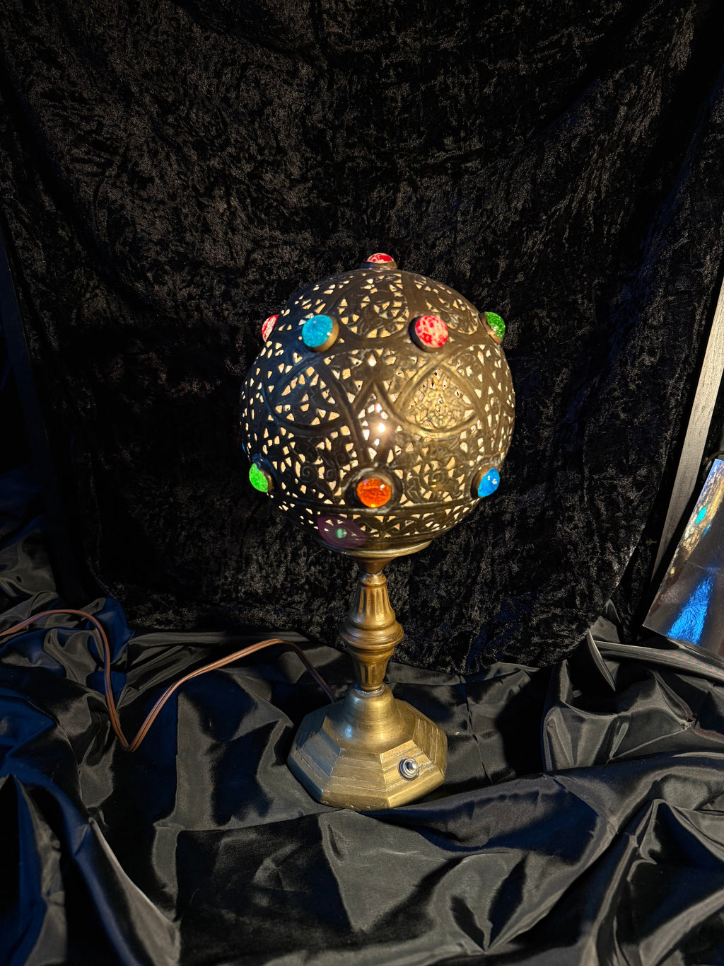 Moroccan Styled Jeweled Brass Sphere Lamp